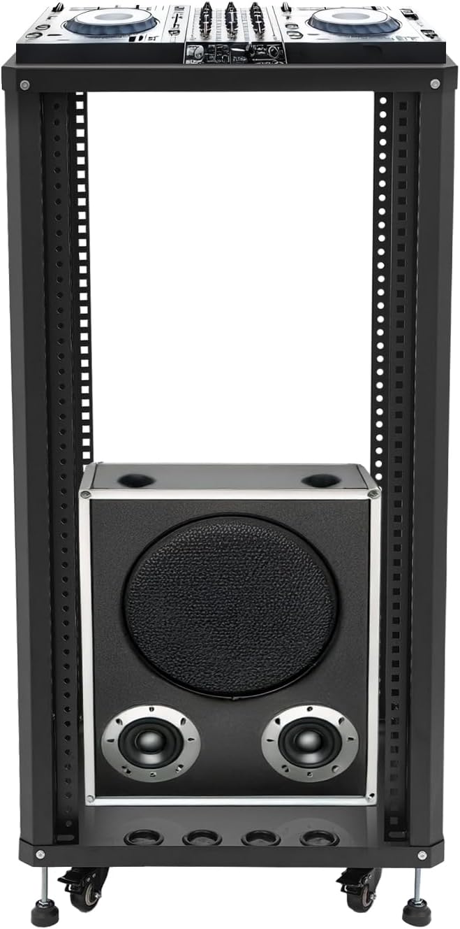 22U Server Rack with Wheels&Leveling Feet,Freestanding Rolling Open Frame IT Network Server Cabinet Rack Shelf for Audio Video Music Recording Computer AV Data & IT Equipment,Up to 300 Lbs Load,Black