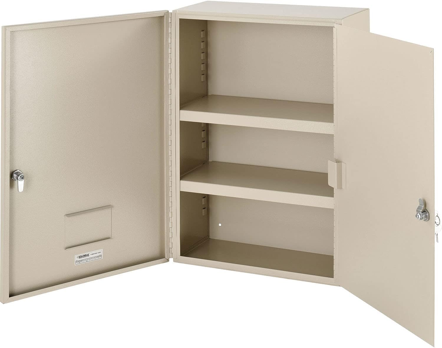 Global Industrial Medium Narcotics Cabinet, Double Door/Double Lock, 16' W x 8' D x 24' H, Beige, for Doctor's Offices, Patient Rooms, Hospitals, Laboratories and More