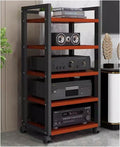 Audio Component Rack Media Stereo Stand Equipment Shelf 3 4 5 Tier, Free Standing Heavy Duty Media Storage Stands on Wheels, Commercial Home（Black-#3-5 layer）
