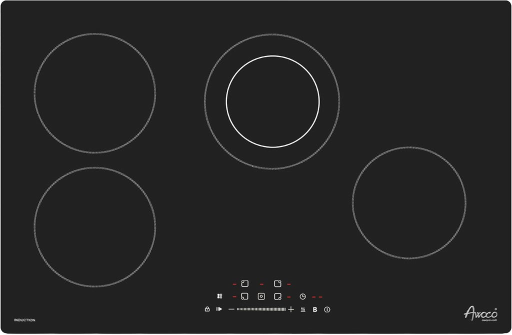 Awoco 30-Inch Ceramic Cooktop, 6600W Electric Stove with 4 Burners with hard wire, 9 Power Levels Digital Timer Child Lock, Residual Heat Indicator, Automatic Shut-Off Easy Clean Touch Panel, 220-240V