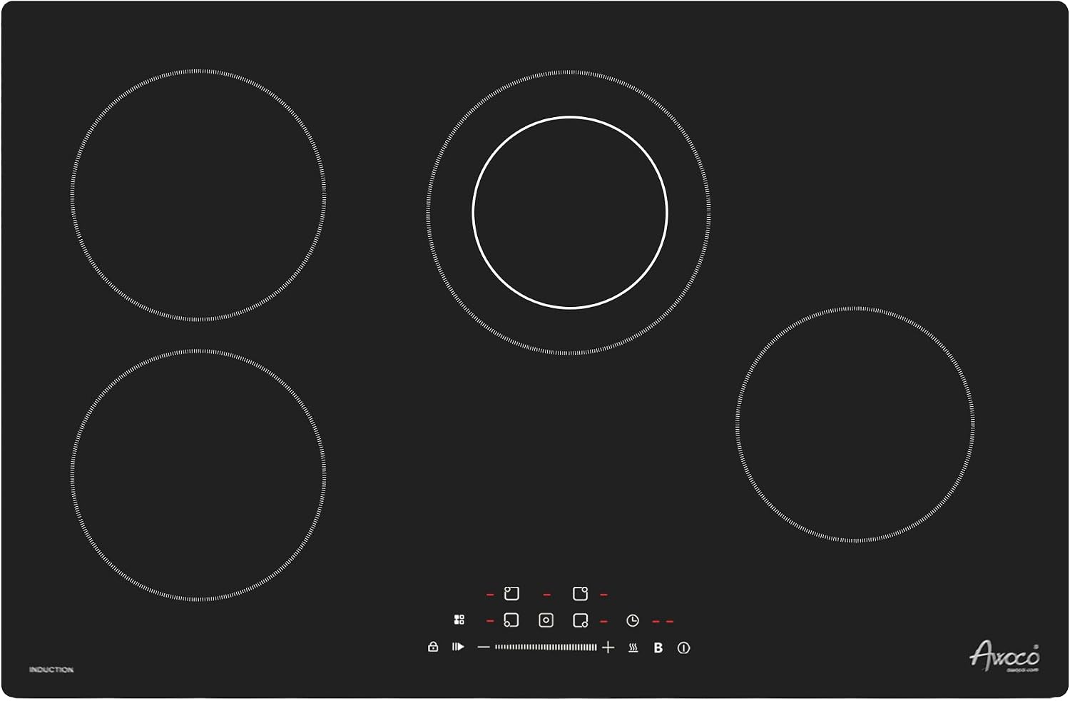Awoco 30-Inch Ceramic Cooktop, 6600W Electric Stove with 4 Burners with hard wire, 9 Power Levels Digital Timer Child Lock, Residual Heat Indicator, Automatic Shut-Off Easy Clean Touch Panel, 220-240V