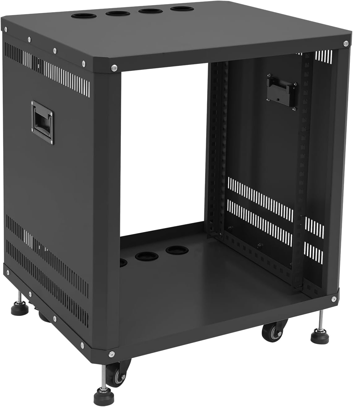 12U Server Rack with Wheels&Leveling Feet, Freestanding Rolling Open Frame IT Network Server Cabinet Rack Shelf for Audio Video Music Recording Computer AV Data & IT Equipment,Black