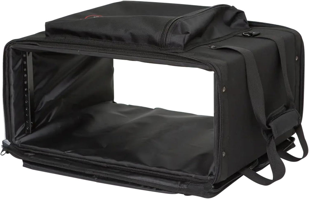 SKB Cases 4U Soft Rack Case for Wireless Microphone Systems with Steel Rails, Heavy Duty Zippers, Outer Pocket and Shoulder Straps, Black
