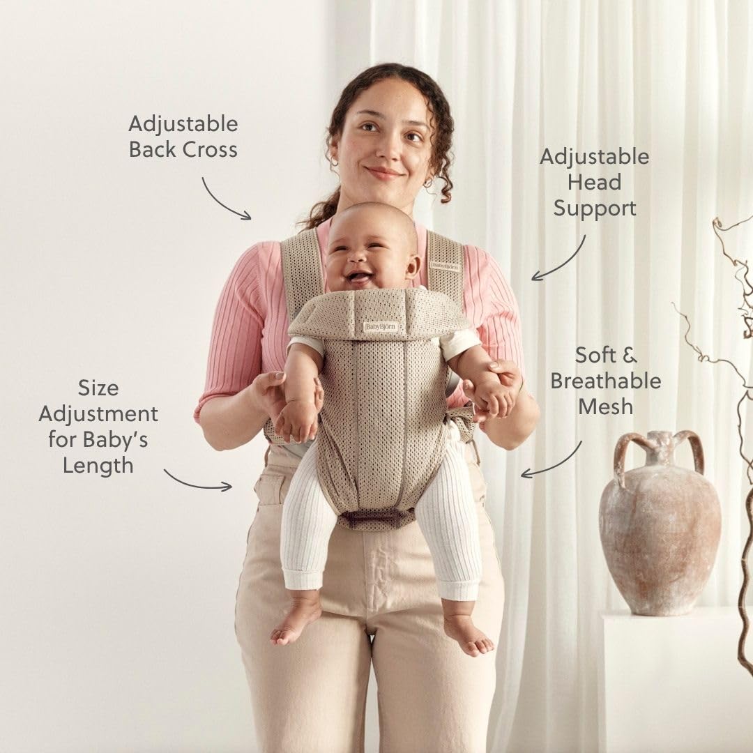 BabyBjörn Baby Carrier Mini, Gray Beige, 3D Mesh Newborn Carrier (7-25 lbs), Ergonomic, Easy-to-Use