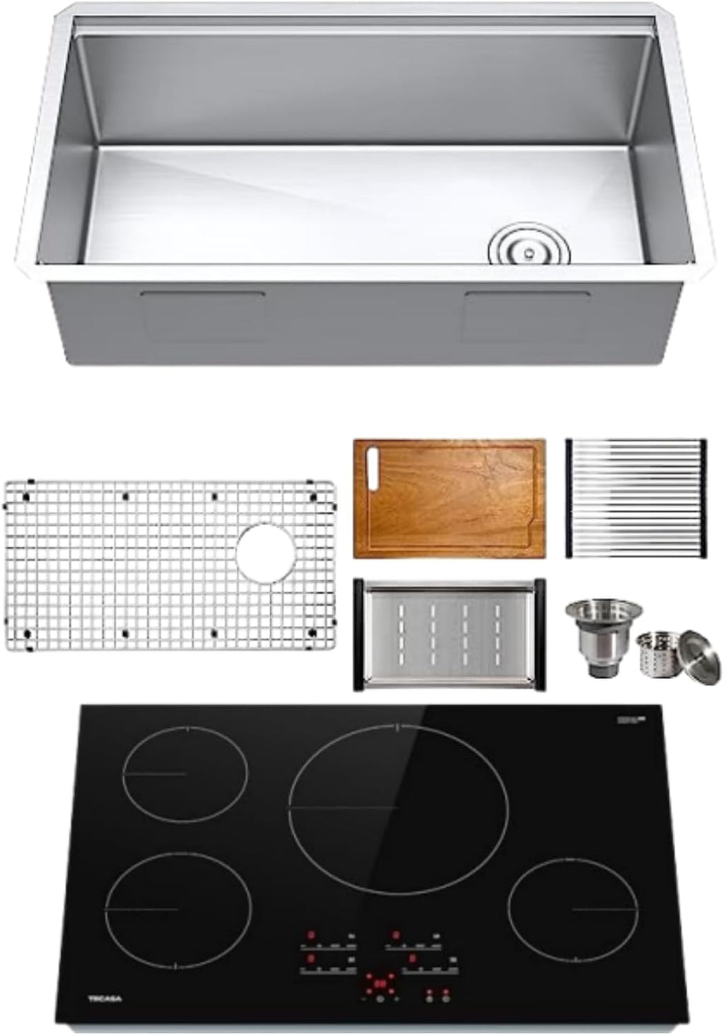 30 Inch Induction Cooktop with 4 Boost Burner & 32 inch Workstation Kitchen Sink