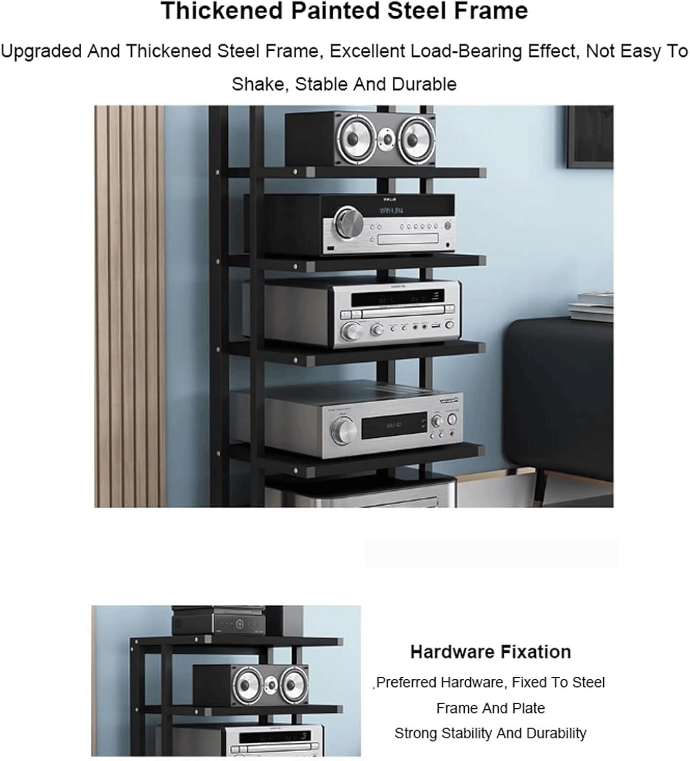 Audio Rack Wooden Stereo Rack Audio Equipment Rack Audio Open Rack Cabinet HiFi Rack with Wheels Audio-Video Shelving Movable Strong(Natural,4 Tier)