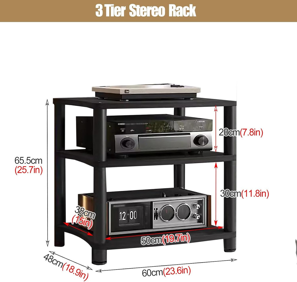Stereo Stands for Small Spaces/Living Room/Bedroom/Home, 1/2/3/4-tier Wooden & Metal Av Component Media Stand Stereo Cabinet, Heavy Duty Audio Equipment Rack, #1-3 Tier