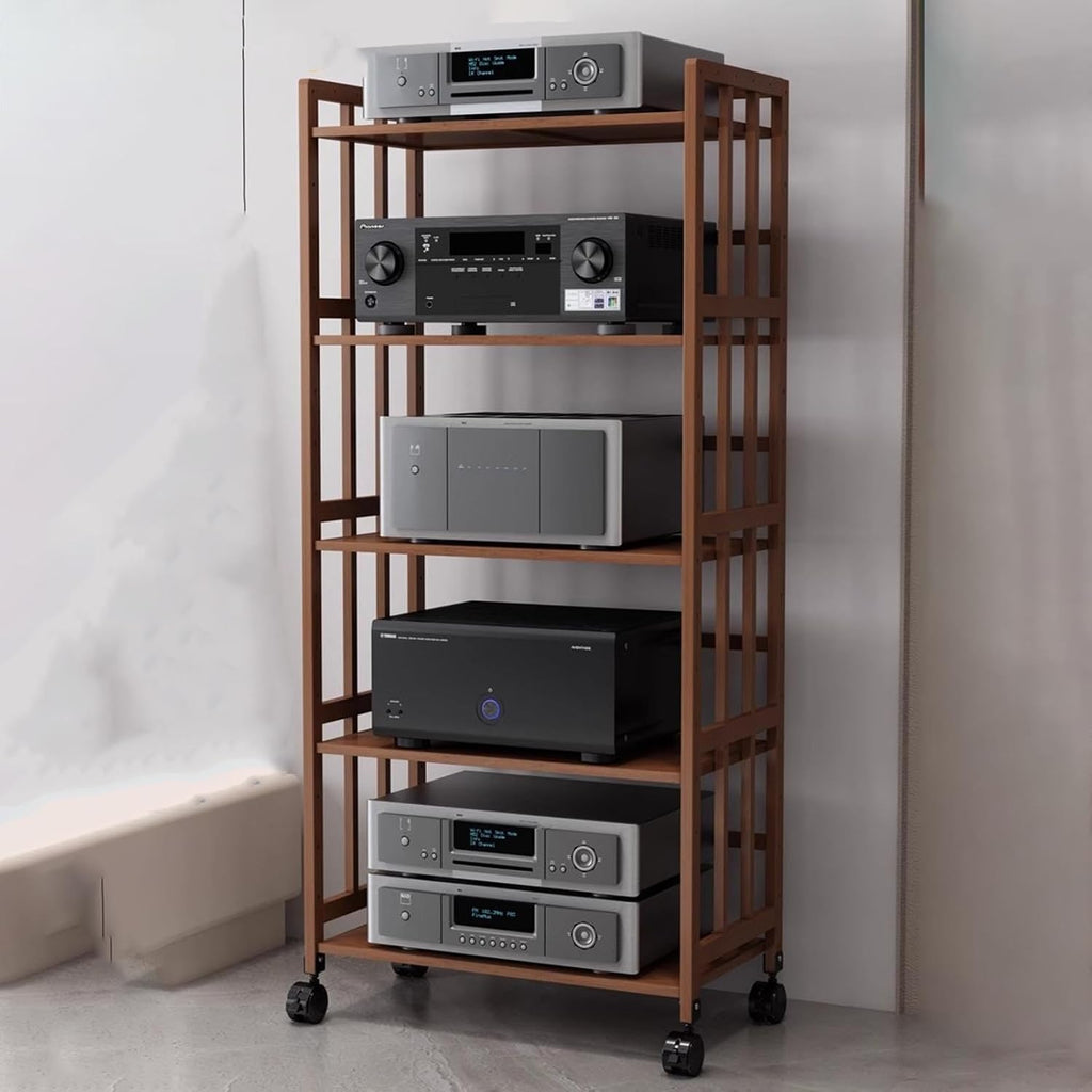 5-Tier Av Component Media Stand Stereo Cabinet Audio-Video Tower, Adjustable Audio Rack Equipment Open Shelf, Cd Players Console Organizer(Walnut Colour)