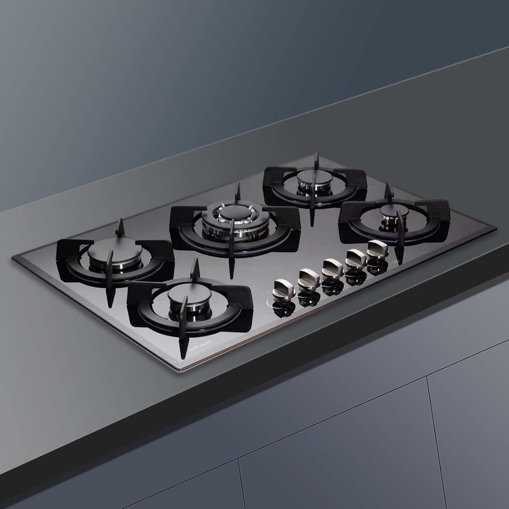 30 Inch Gas Cooktop, Built-in Tempered Glass 5 Burners Gas Stovetop LPG/NG Convertible Gas Stove Top Dual Fuel Gas Hob DM517-01