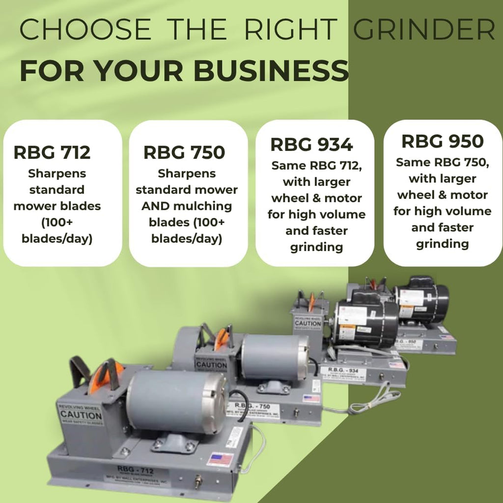 RBG 750 Dual Disc Blade Grinder & Sharpener, Mulching Blade Sharpener