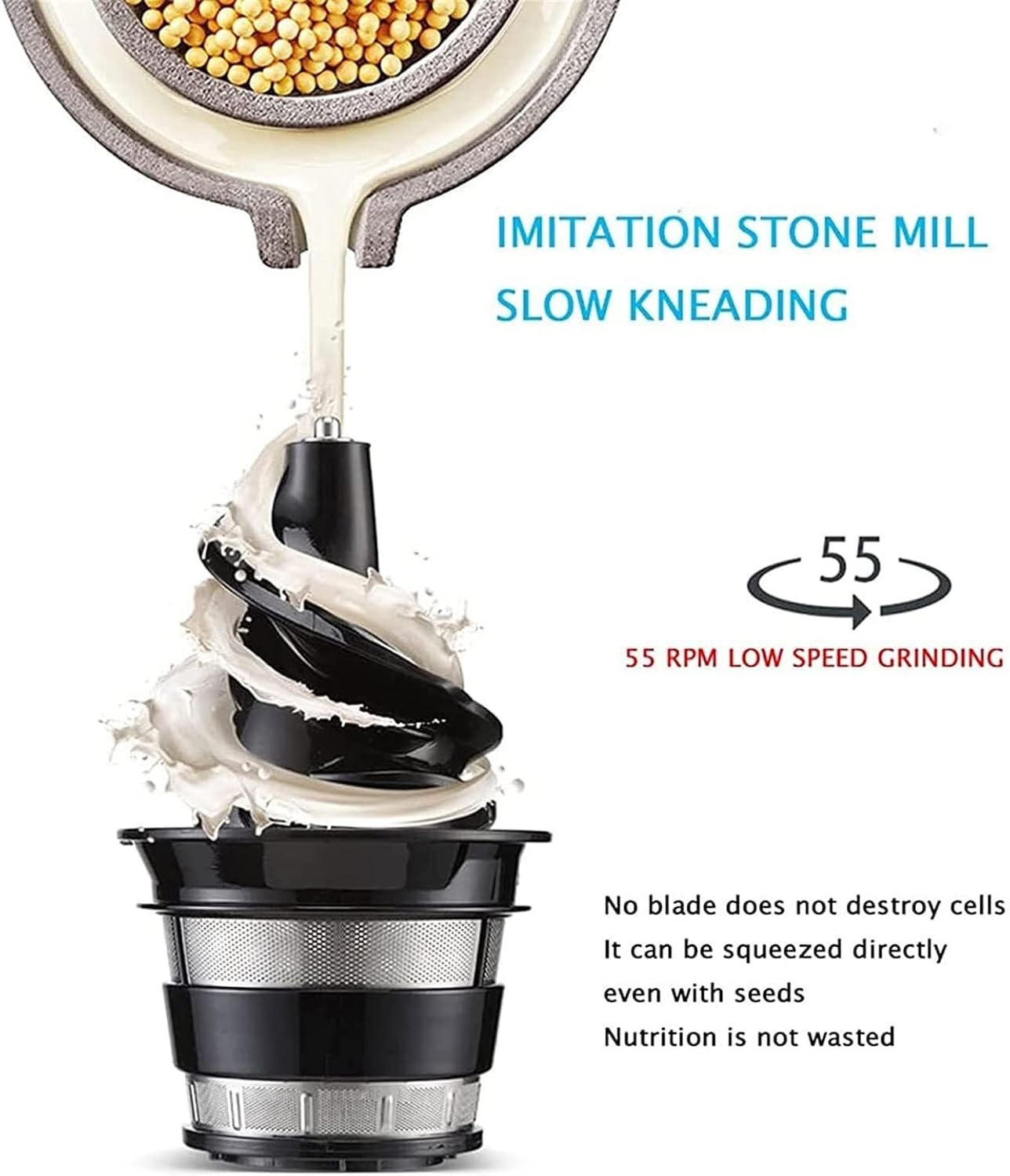 'Slow Masticating Juicer, 180W Cold Press Juicer with Wide Groove, High Juice Yield, Easy to Clean for Vegetables & Fruits, White