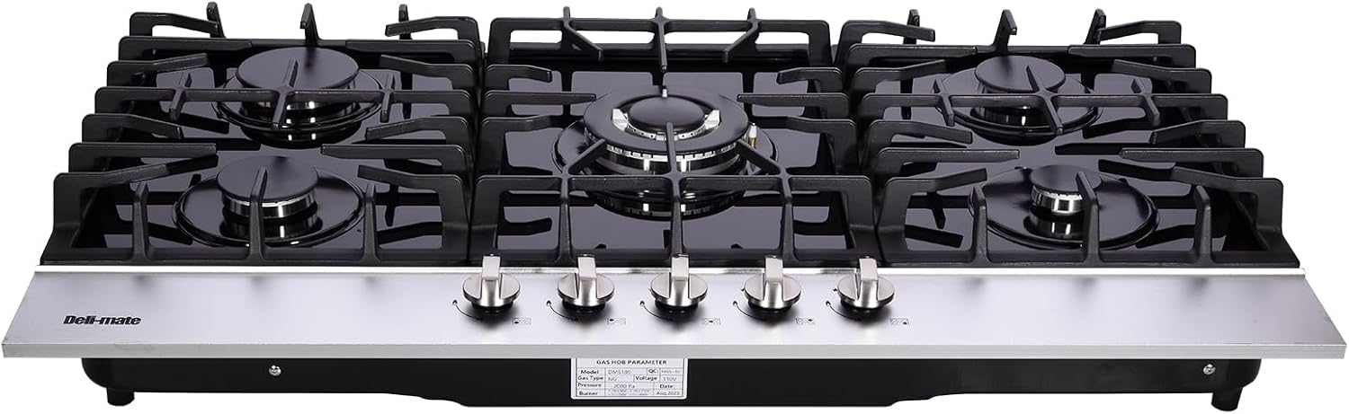36 Inch Gas Cooktop, Built-in Tempered Glass 5 Burners Stovetop LPG/NG Convertible Stove Top Dual Fuel Cooktop DM5189-01