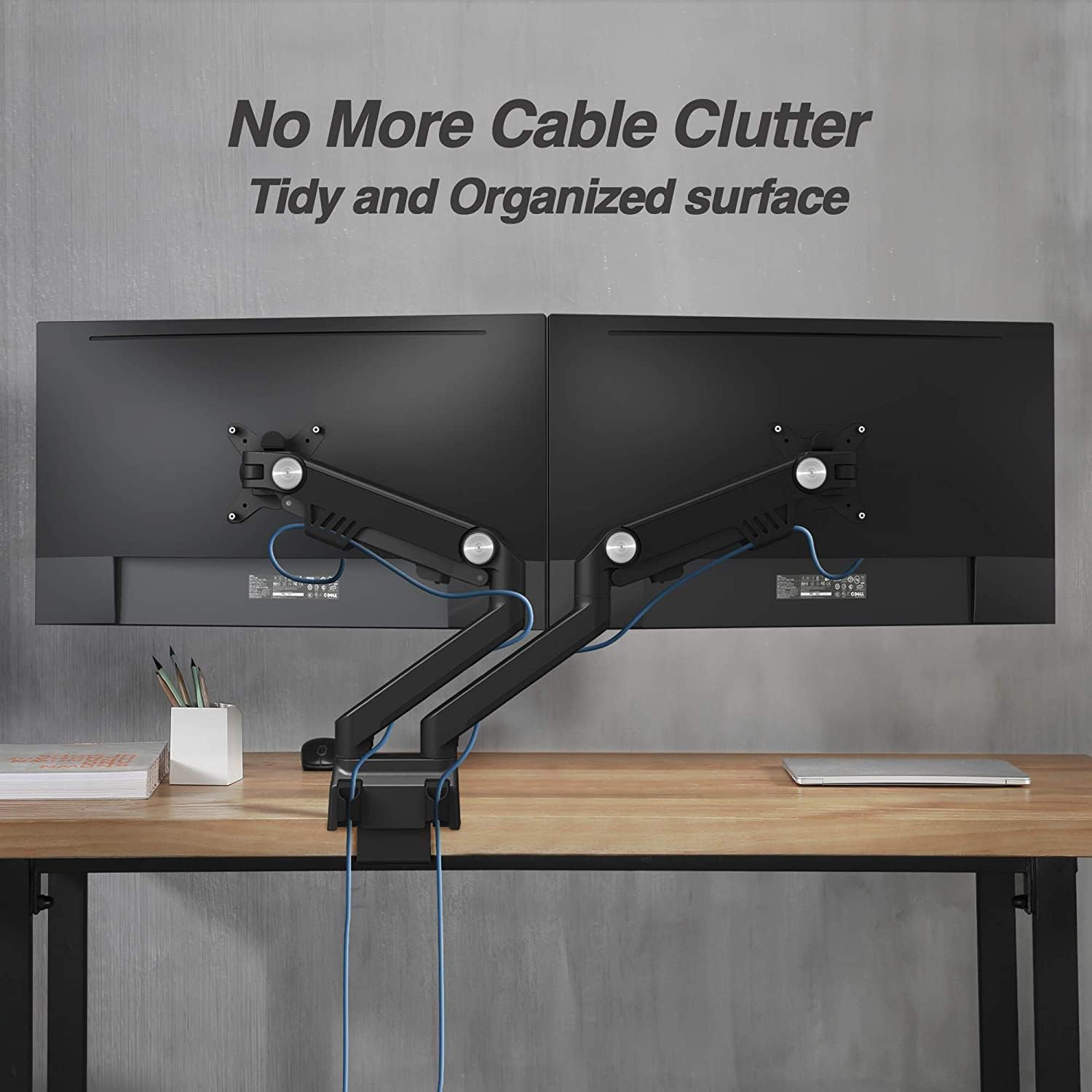 AVLT Dual Monitor Arm 17'-35' | Full Motion Desk Mount for 2 Flat/Curved Screens | Height Adjustable Swivel Tilt Rotation | Heavy-Duty VESA Mount with C-Clamp/Grommet & Cable Management – Black