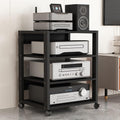 27' Modern Record Player Stand, 4-Tier Mobile Audio Shelf, Adjustable AV Media Storage Cabinet for Home, Office, Classroom - Stereo Equipment Rack (Black)