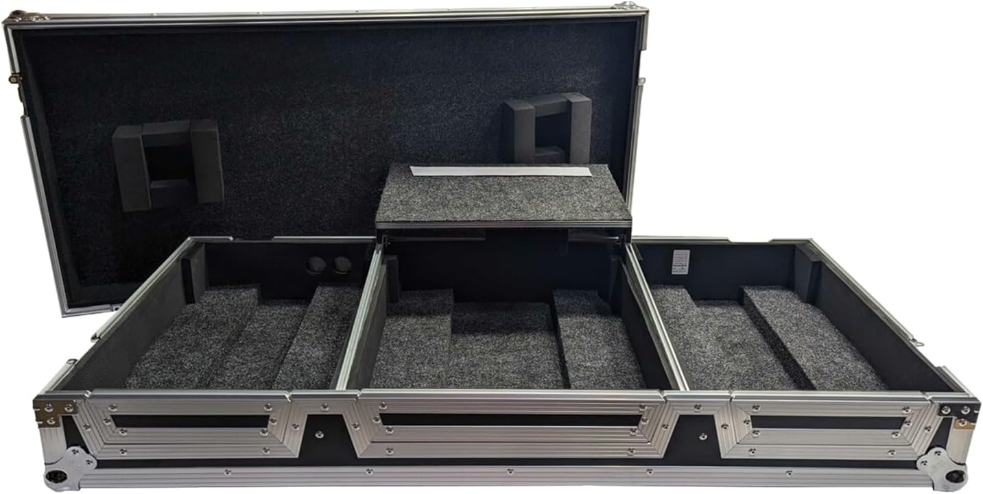 Harmony Cases HCCDJ3000DJMA9WLT DJ Flight Case Compatible with Pioneer CDJ-3000 & DJM-A9 4 CH with Laptop Shelf, Wheels and Adjustable Foam Velcro Inserts - Black
