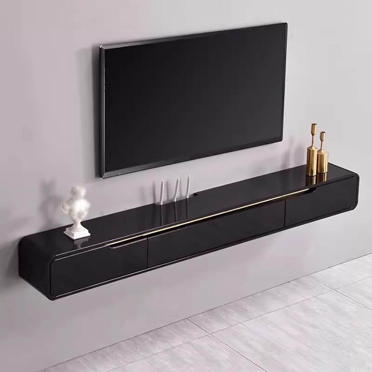 70.86in Floating TV Stand Wall Mounted Media Console with 2 Drawer White Floating Entertainment Center TV Cabinet Hanging Audio/Video Shelf for under tv for Living Room Bedroom storage (A, 70.86IN)