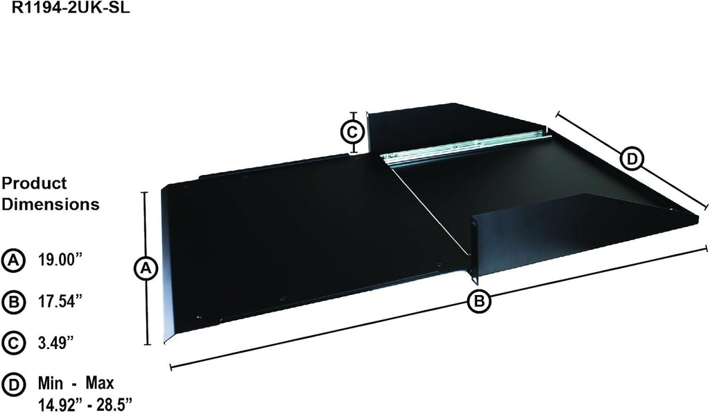 Penn Elcom R1194/2UK-SL 2 Space (2U) Sliding Rack Shelf/Keyboard Tray, 15 Inch Depth