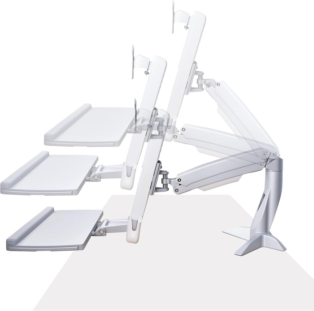 StarTech.com Sit-Stand Monitor Arm with Keyboard Tray - Adjustable Desk Mount Sit-Stand Workstation Arm for Single 27' VESA Display - Ergonomic Articulating Standing Desk Converter, TAA