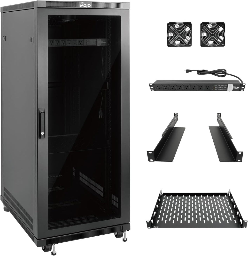 Tecmojo Network Rack Cabinet,27U Server Rack,31.5 Inch Depth,Hold Up to 1800Lbs,Lockable Cabinet with Casters and Complete Accessories,Clear Door,for Home,Office,Small Business (27U 23.6' w*31.5' d)