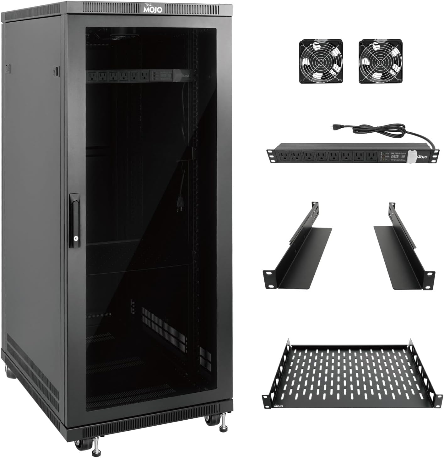 Tecmojo Network Rack Cabinet,27U Server Rack,31.5 Inch Depth,Hold Up to 1800Lbs,Lockable Cabinet with Casters and Complete Accessories,Clear Door,for Home,Office,Small Business (27U 23.6' w*31.5' d)