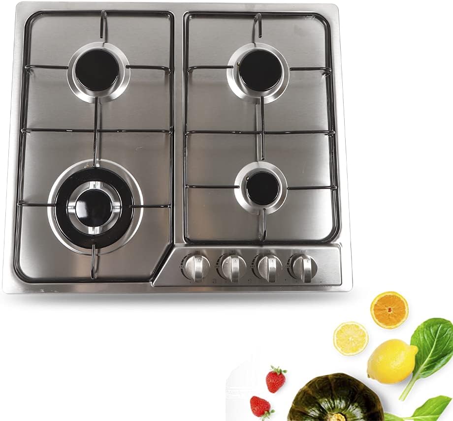 Built-in Gas Cooktop, 4 Burner Gas Hob, Natural Gas Propane Stovetop, 23' Cook Stove with 4 Sealed Burners, Stainless Steel Gas Stove Top with Thermocouple Protection