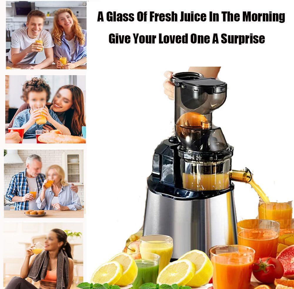 Stainless Steel Juicer Machines, Cold Press Juicer Machines With 3.2' Large Feed Chute, Slow Masticating Juice Extractor For Fruit And Vegetable, High Juice Yield Easy To Clean
