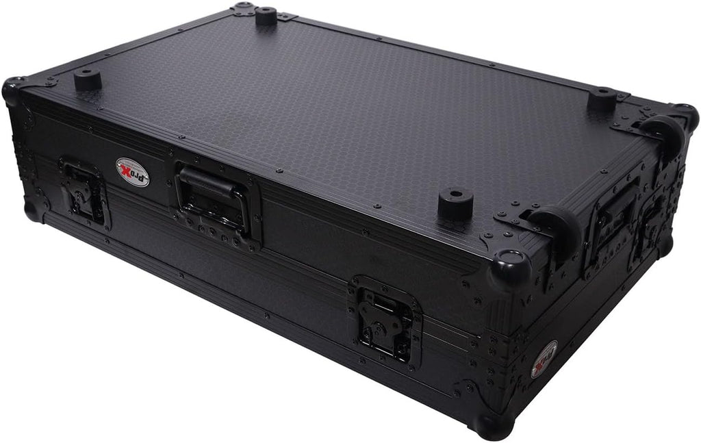 ProX XS-DDJFLX10WLTBL ATA Flight Style Road Case For Pioneer DDJ-FLX10 DJ Controller with Laptop Shelf 1U Rack Space Wheels and LED Black Finish