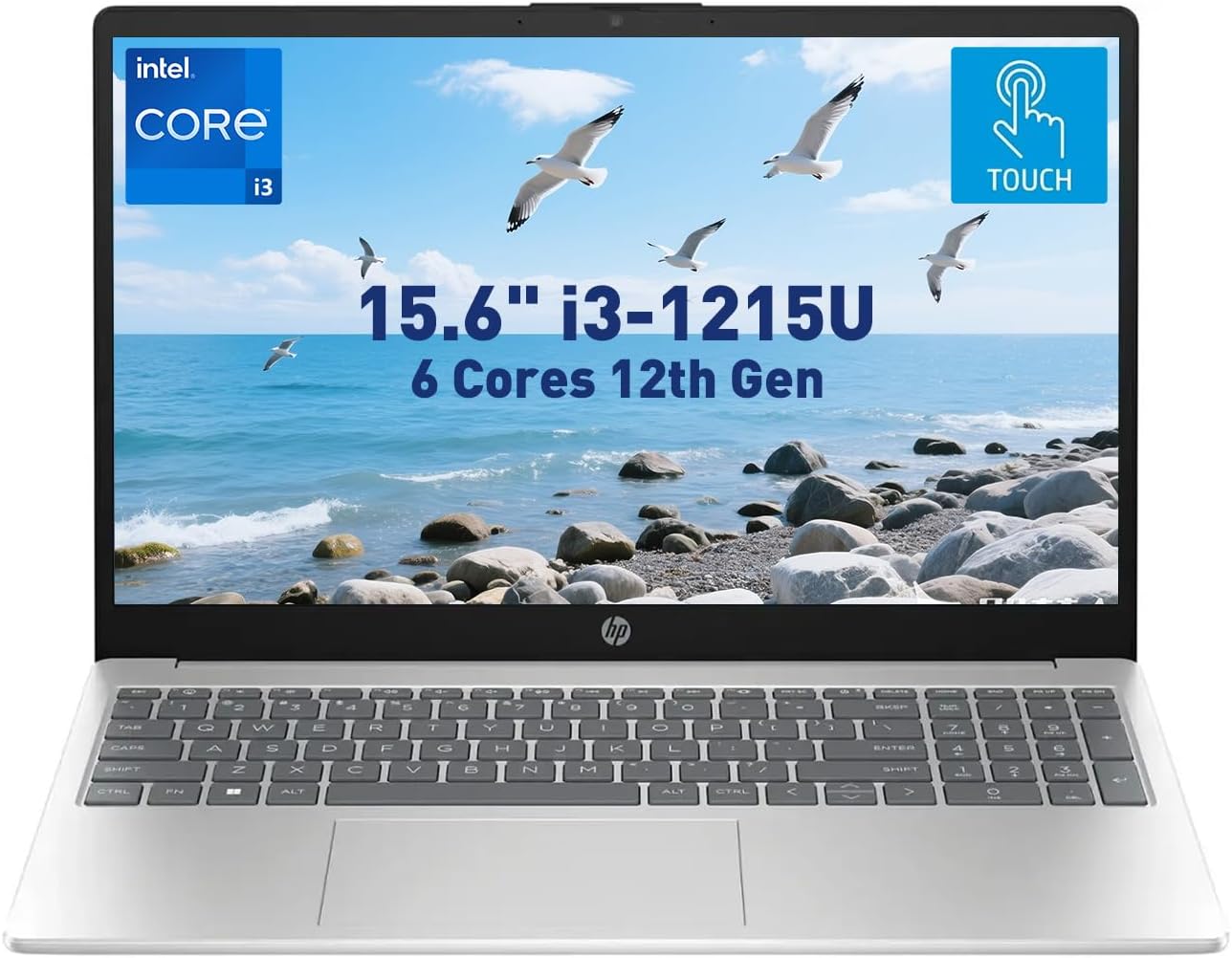 HP 15.6' HD Touchscreen Laptop 15-fd0023dx, Intel Core i3-1215U, 8GB RAM, 256GB SSD, Bluetooth, Wi-Fi, Intel UHD Graphics, Windows 11 Home in S Mode, Natural Silver