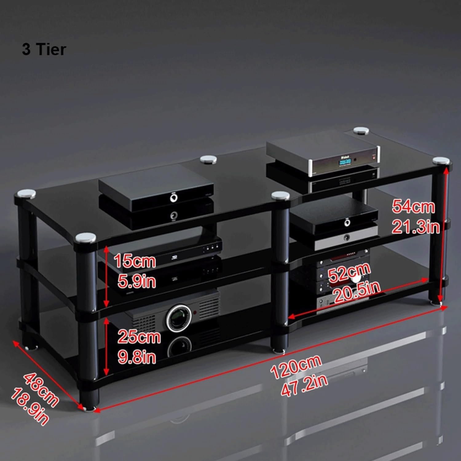 Audio Rack 1/2/3/4 Tier Stereo Rack Audio Equipment Rack Audio Stereo Shelf Wooden HiFi Rack Audio-Video Shelving Shock-Absorbing(Brown,3 Tier)