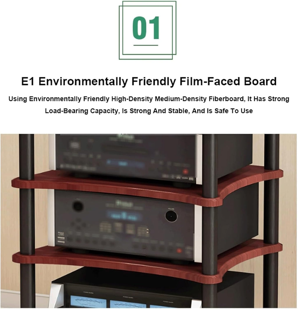 Audio Rack Steel Stereo Rack Audio Equipment Rack Audio Stereo Shelf Wooden Open Audio-Video Shelving with Shock-Absorbing Feet(Rot,1 Tier)