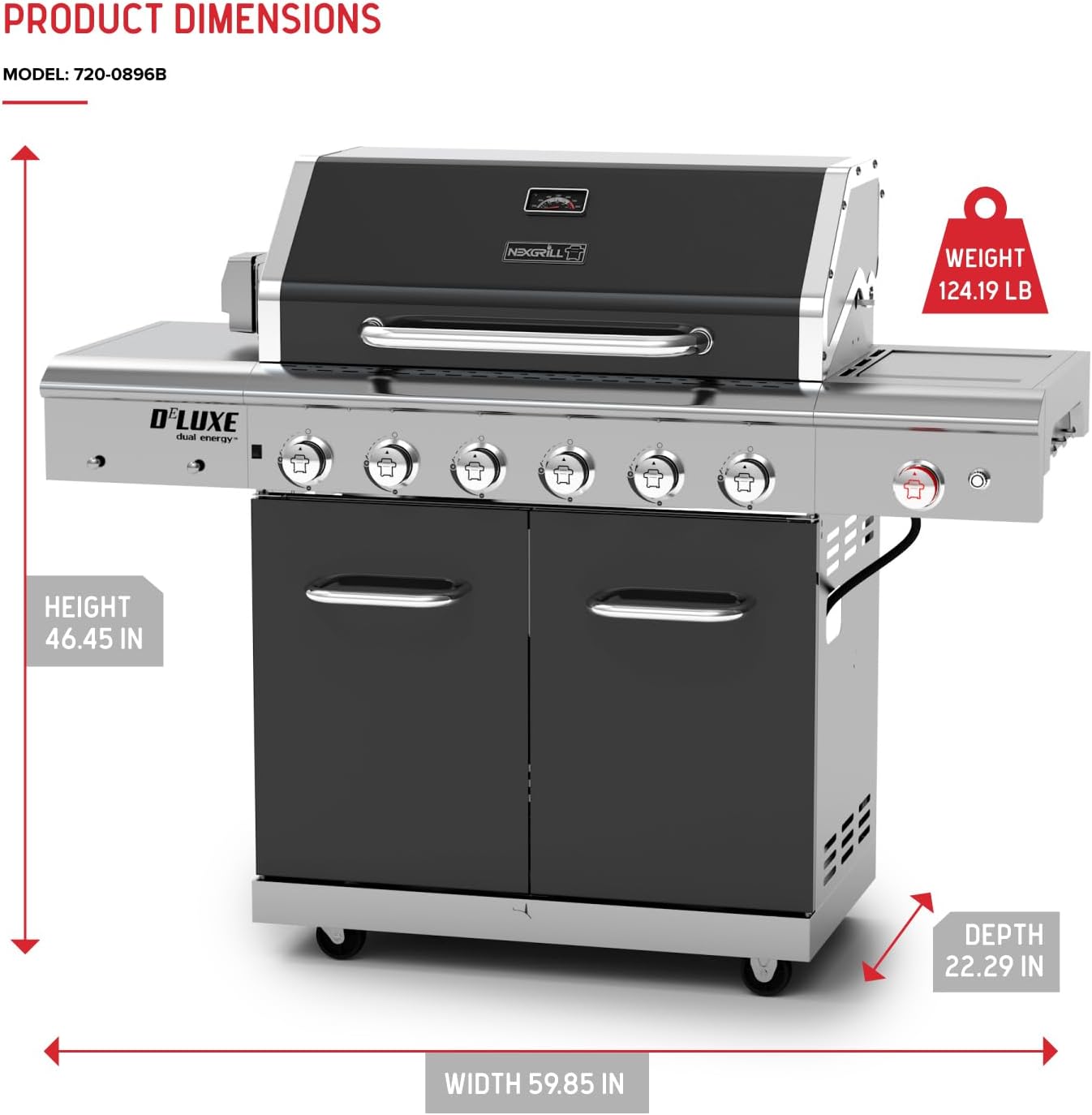 Nexgrill Deluxe 6-Burner Propane Gas Grill with Ceramic Searing Side Burner, Rotisserie Kit, 60,000 BTUs Output, and Stainless Steel Control Panel, BBQ Grill Perfect for Outdoor Gatherings - 720-0896B