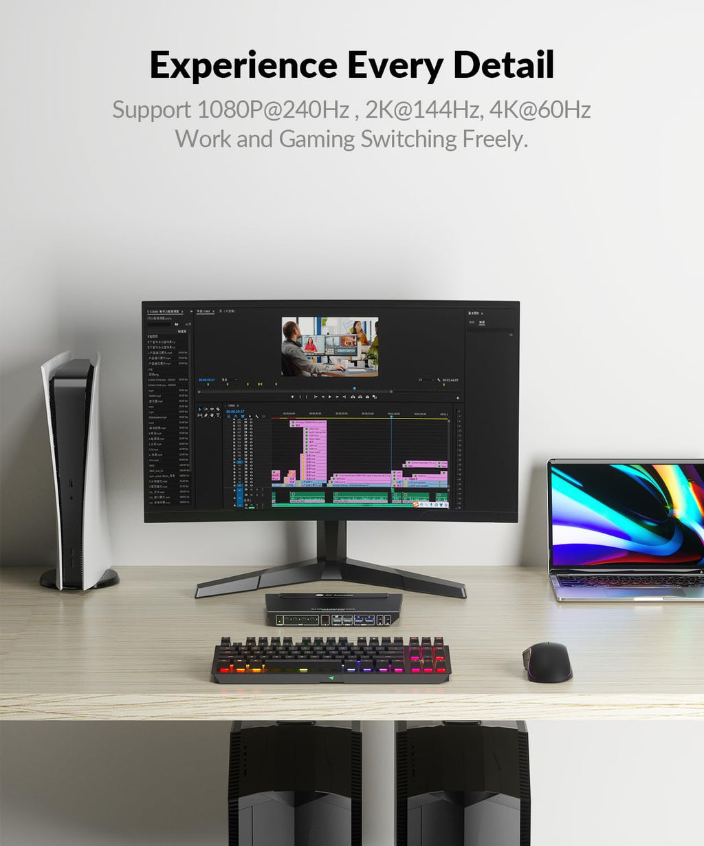 AV Access KVM Switch 1 Monitor 4 Computers (3 Desktops & 1 Laptop), USB C Fast Charging for Laptop, 4K@60hz HDMI Display, 2xUSB 3.0, EDID, Hotkey or IR Remote, for 4 PCs Share 1 Keyboard&Mouse