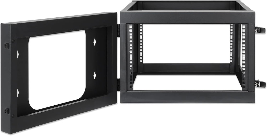 Intellinet 6U 19' 4 Post Open Frame Wall Mount Rack - 180 Degree Gate Swing, Pre-Assembled, Antistatic Powder Coated Steel – for IT Network Equipment & AV Devices – 3 Yr Mfg Warranty – 716031