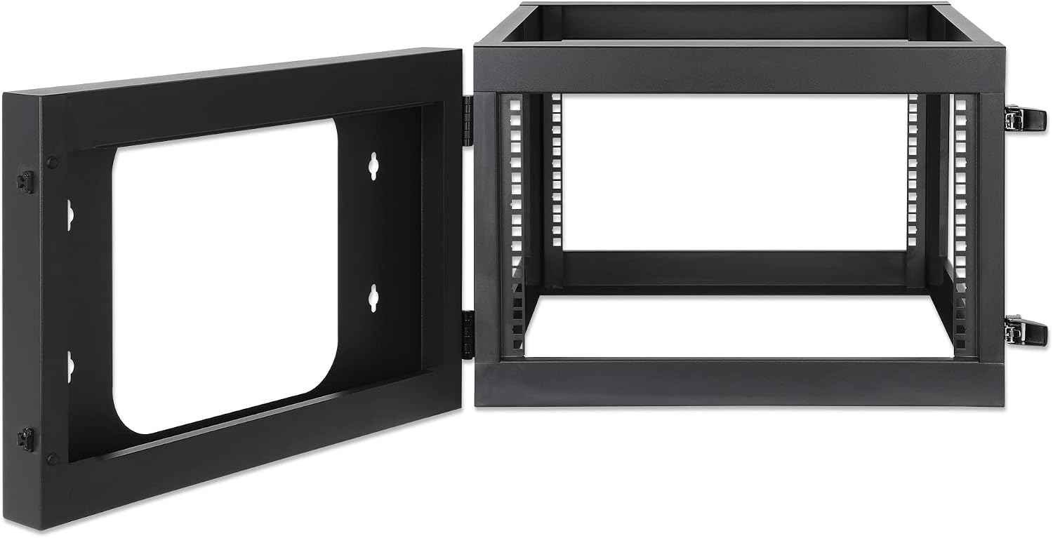 Intellinet 6U 19' 4 Post Open Frame Wall Mount Rack - 180 Degree Gate Swing, Pre-Assembled, Antistatic Powder Coated Steel – for IT Network Equipment & AV Devices – 3 Yr Mfg Warranty – 716031