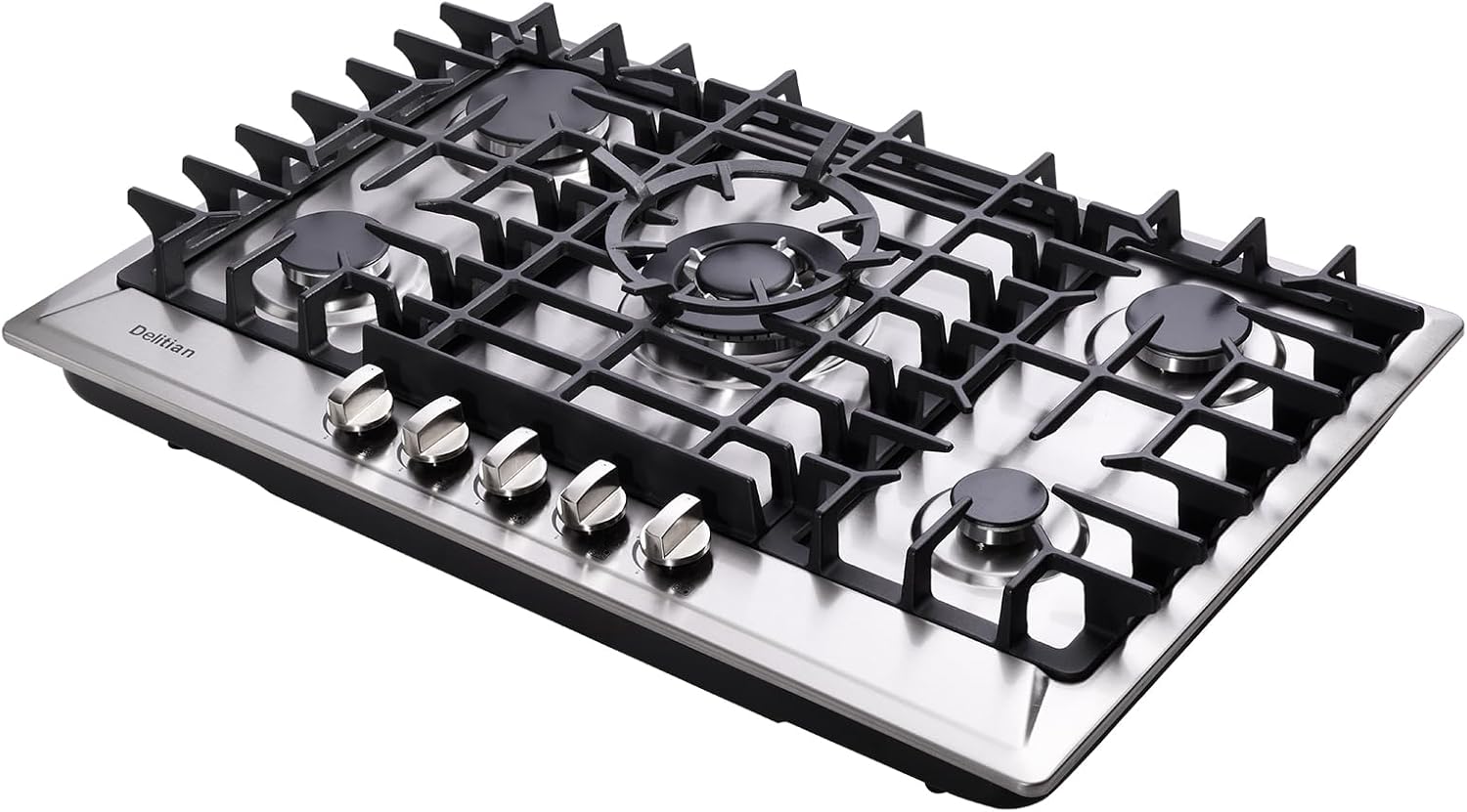 30 Inch Gas Cooktop Built-in 5 Burners Stainless Steel Gas Stovetop LPG/NG Convertible Dual Fuel Gas Hob DT5703
