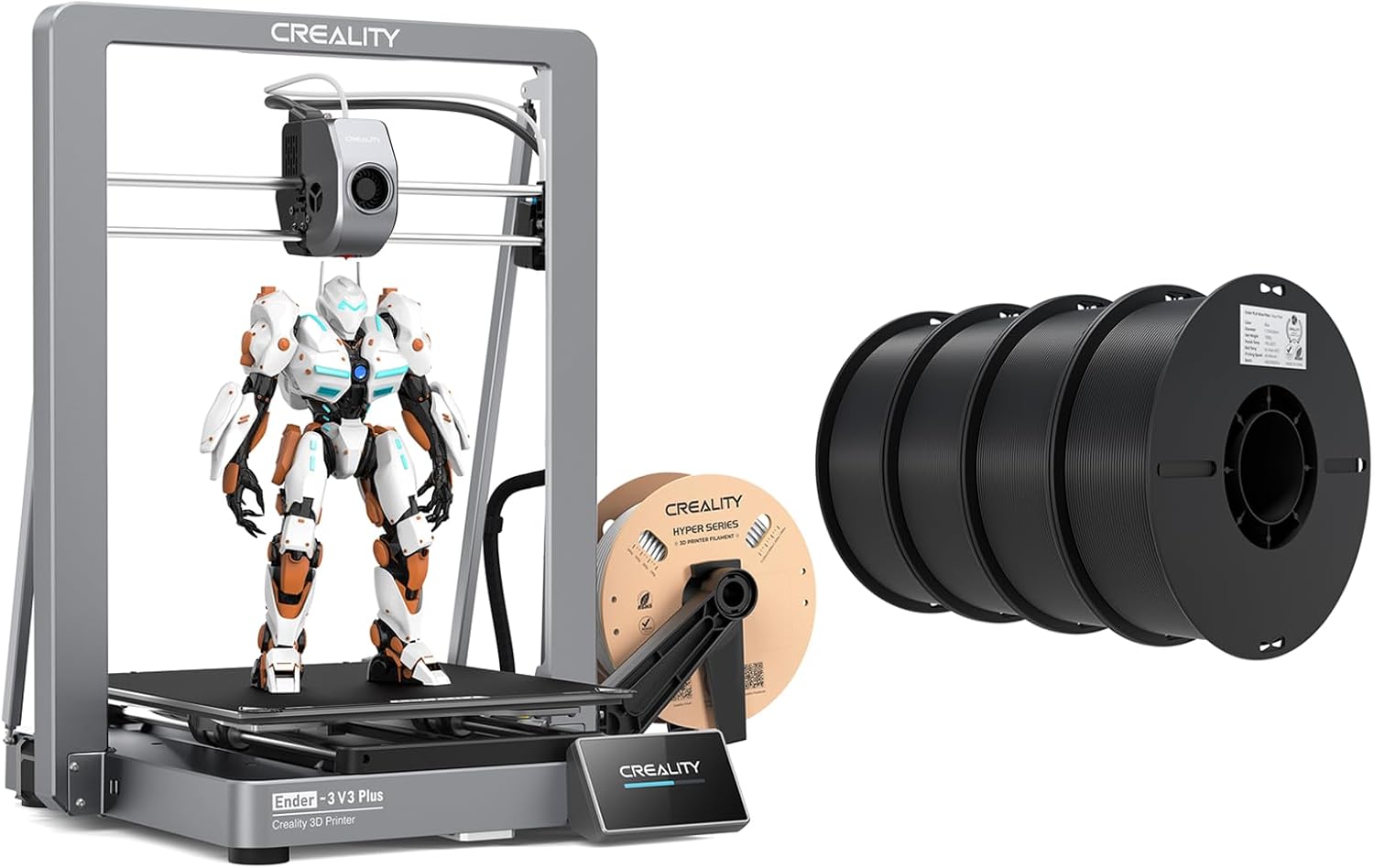 Creality Ender 3 V3 Plus 3D Printer Bundle with PLA Filament 1.75mm 4 Packs（4 Black）