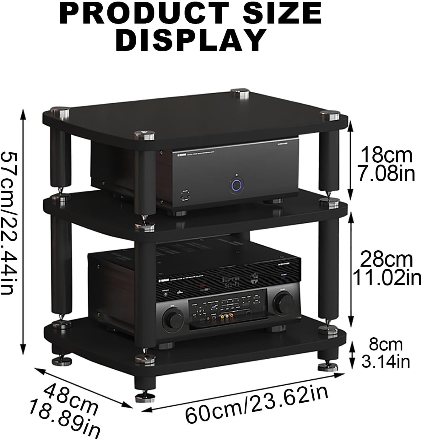 Audio Rack,Gaming Shelf,AV Media Stand Corner Shelf,DVD Shelf,CD Display Cabinet,Entertainment Stand,Rack Audio Tower,Record Player Stand,for Living,Gaming,Recording Room.(Black,60x48x57cm)