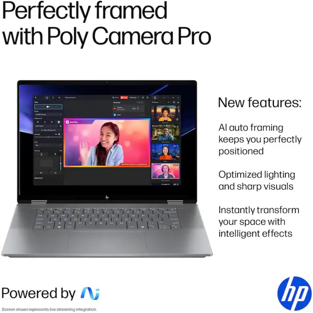 HP OmniBook X Flip 16 2 in 1 Touchscreen Laptop, 16' 2K FHD+ AMD Ryzen 5 220, 8GB DDR5 RAM 1TB SSD Copilot AI, 5MP IR Webcam, Backlit KB, Laptop for Business Student Home, Win 11 Pro with Stylus Pen