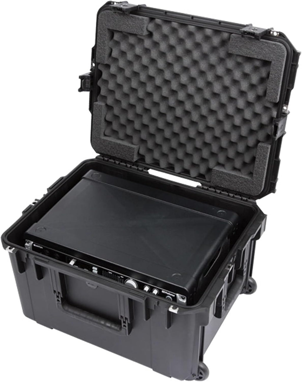 SKB 4U iSeries 13' Injection Molded Fly Rack with Built-in Wheels, Push Button Release Pull Handle and Removable Rack Frames, Black