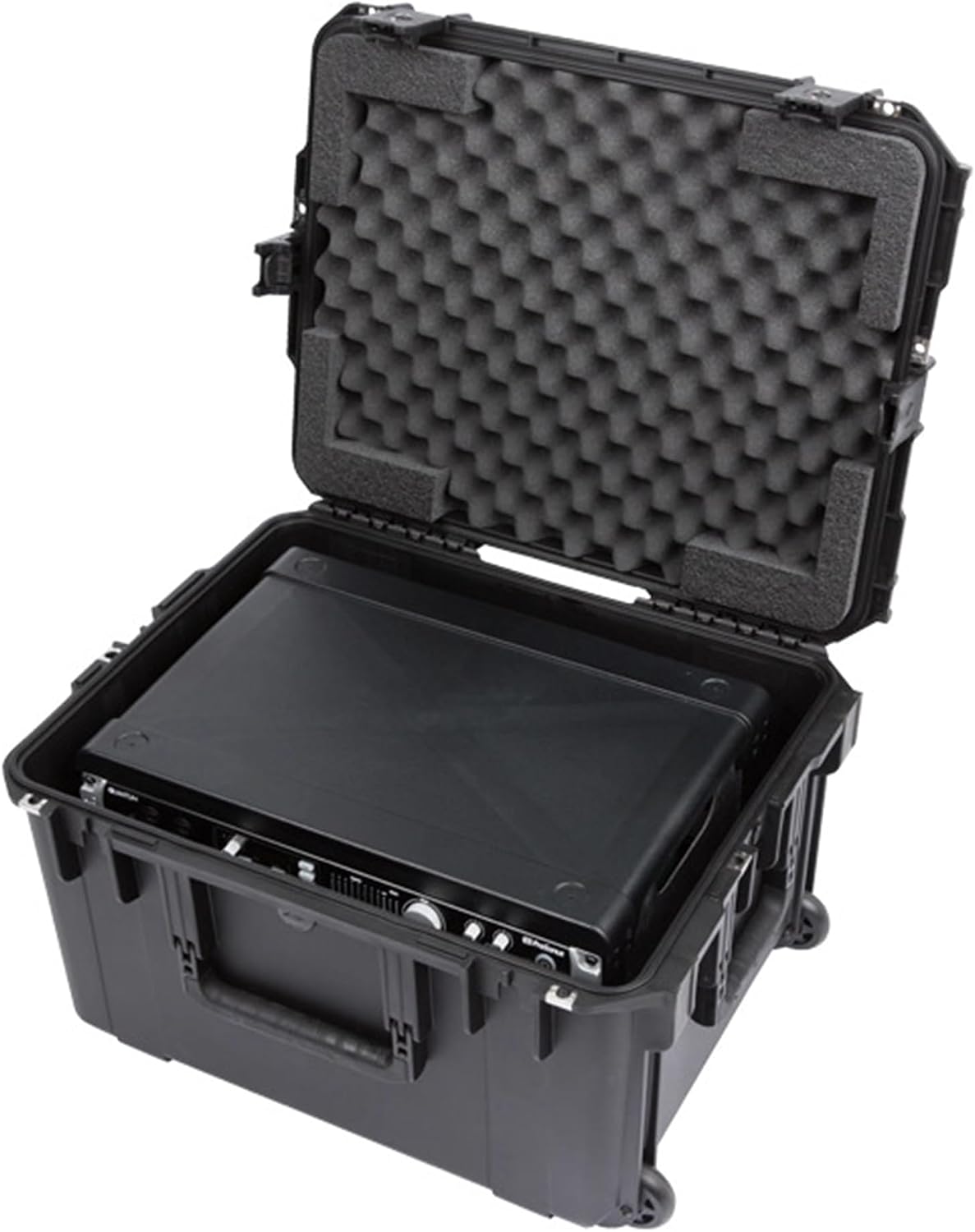 SKB 4U iSeries 13' Injection Molded Fly Rack with Built-in Wheels, Push Button Release Pull Handle and Removable Rack Frames, Black