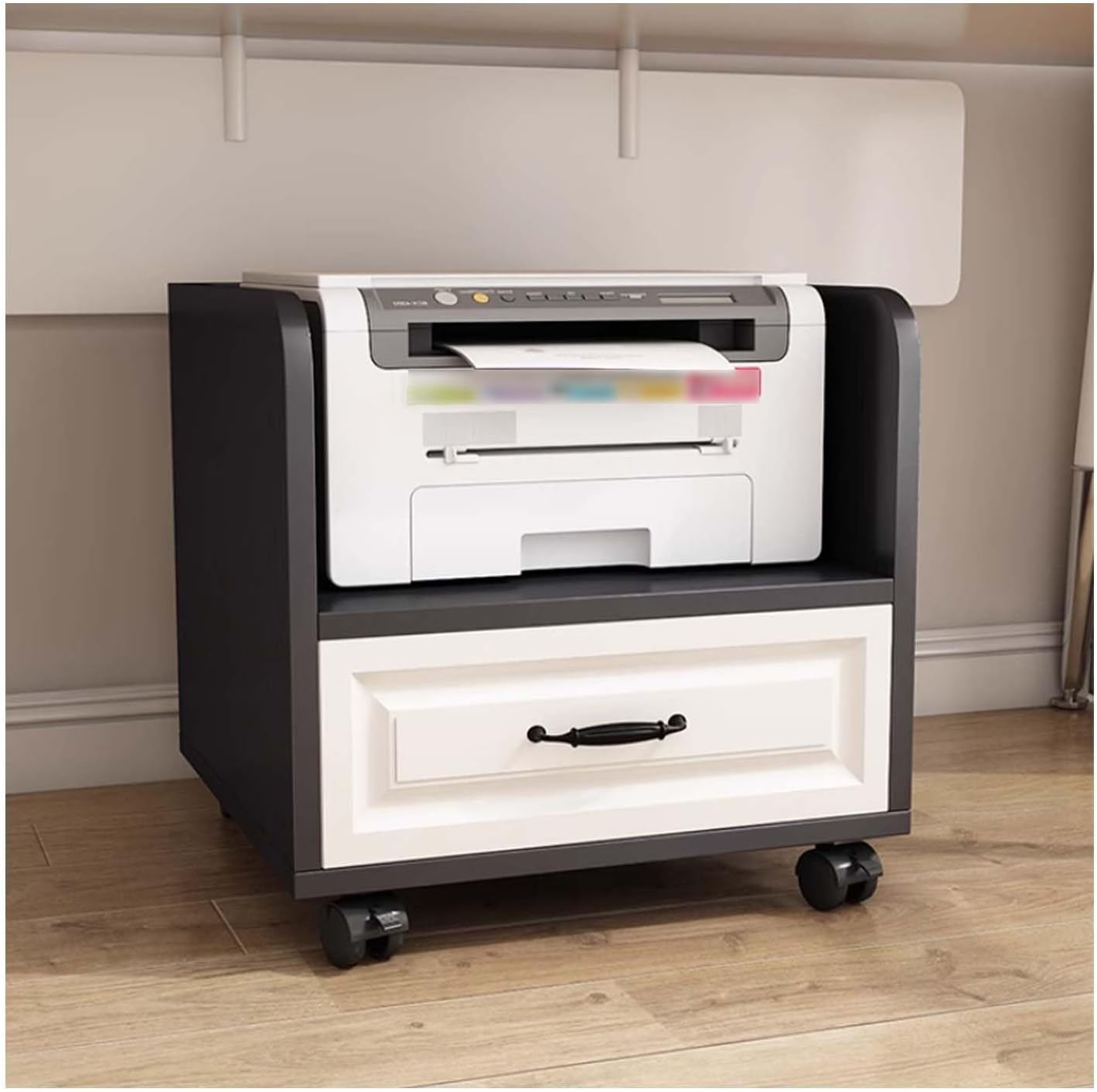 Computer Tower Storage Cabinet,PC Stand with Lockable Wheels，Mobile Printer Stand, Wooden Printer Cart，Office Printer Table, 3D Printer Stand, for Office Home Kitchen(Black,45cm/17.7in)