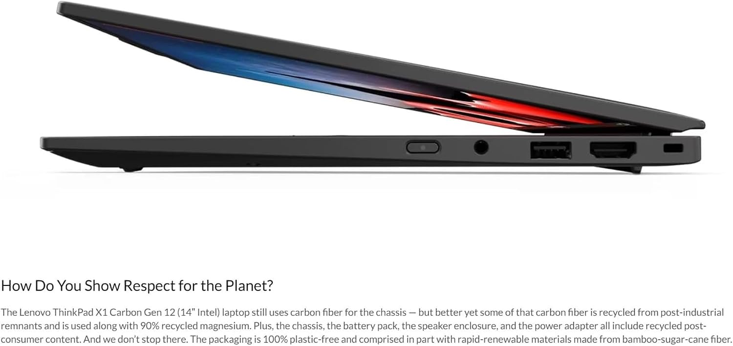 Lenovo Gen 12 ThinkPad X1 Carbon Laptop with Intel Ultra 7 155H Processor, 14' WUXGA 100% sRGB Touch Display, 32GB DDR5 RAM, 1TB Gen4 Performance SSD, FHD+ IR+ RGB Camera, and Windows 11 Pro