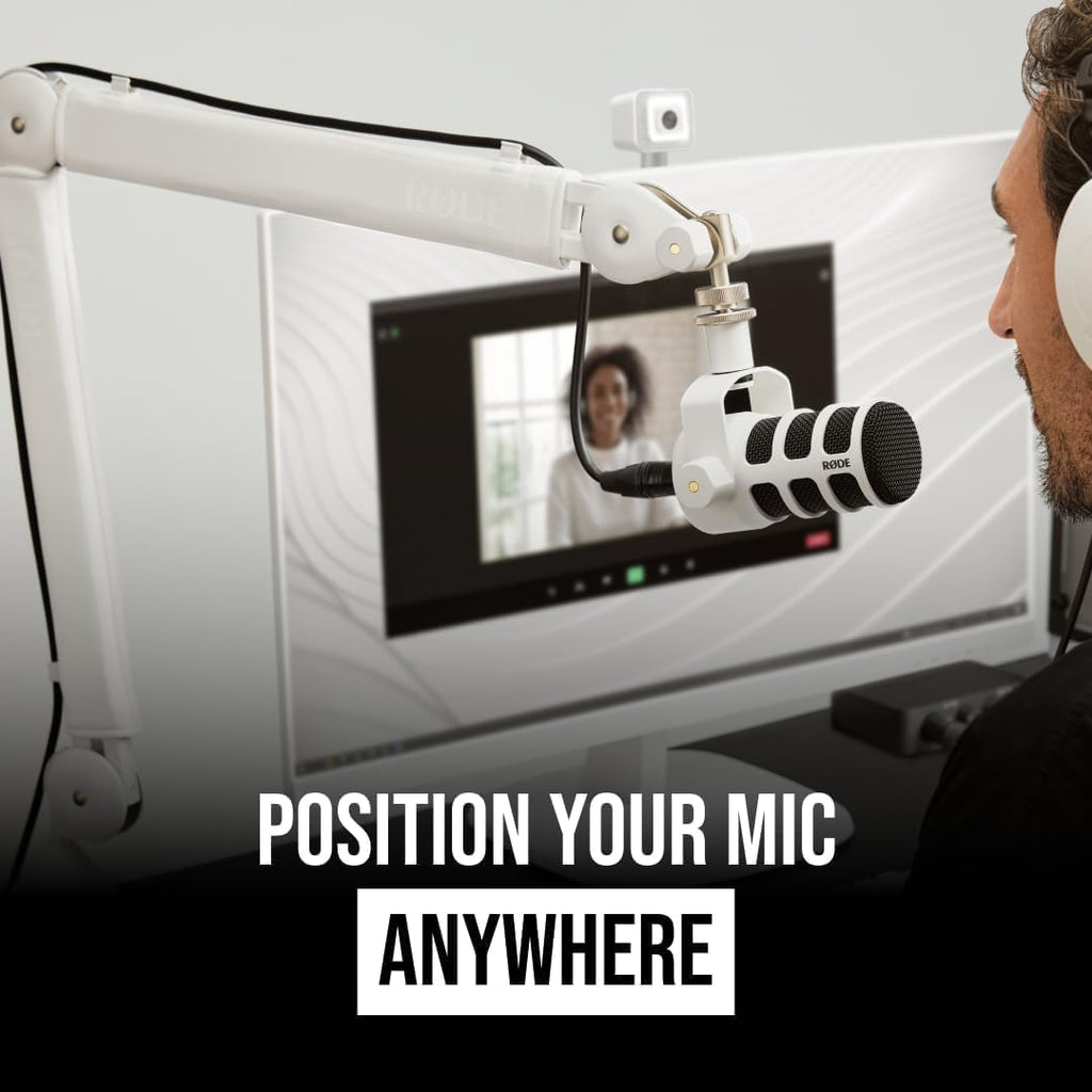 Rode NT1 Signature Series - (White) Condenser Microphone with SM6 Shockmount, Rode PSA1+ (White) Professional Microphone Boom Arm and Pop Filter