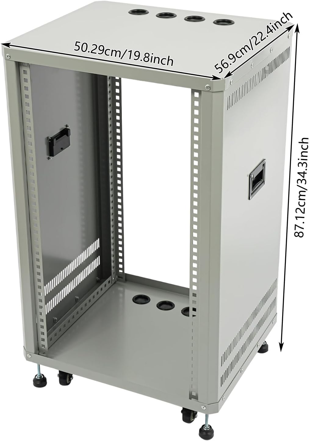 18U Server Rack with Wheels&Leveling Feet, Freestanding Rolling Open Frame IT Network Server Cabinet Rack Shelf for Audio Video Music Recording Computer AV Data & IT Equipment,Up to 300 Lbs Load,Grey