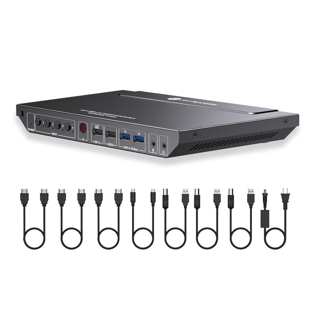 AV Access KVM Switch 1 Monitor 4 Computers (3 Desktops & 1 Laptop), USB C Fast Charging for Laptop, 4K@60hz HDMI Display, 2xUSB 3.0, EDID, Hotkey or IR Remote, for 4 PCs Share 1 Keyboard&Mouse
