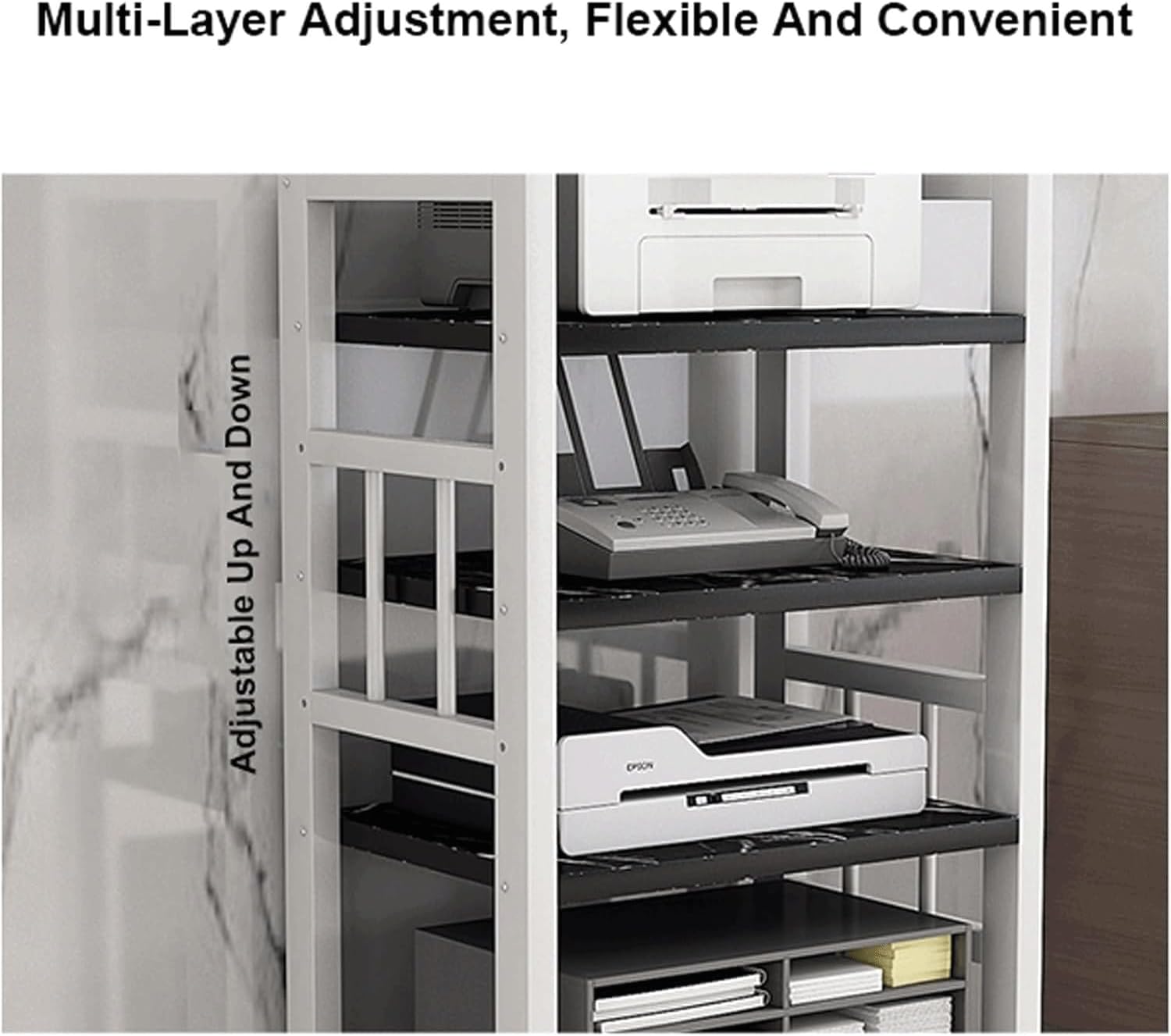 Audio Rack 4 Tier Stereo Rack Audio Equipment Rack Audio Stereo Shelf Wooden Open HiFi Rack Audio-Video Shelving with Wheels Movable(Nero)