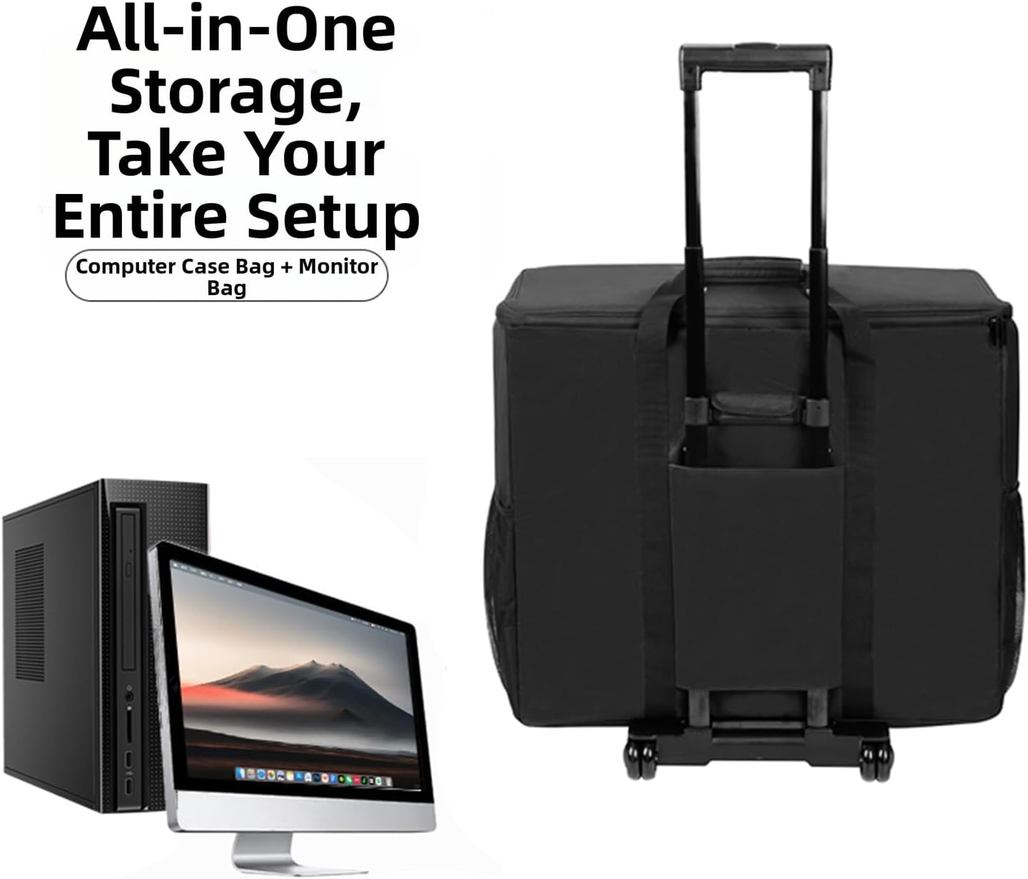 BUBM Desktop Computer Carrying Case, Padded Nylon Carry Tote Bag for Transporting Computer Tower PC Chassis, Keyboard, Cable and Mouse