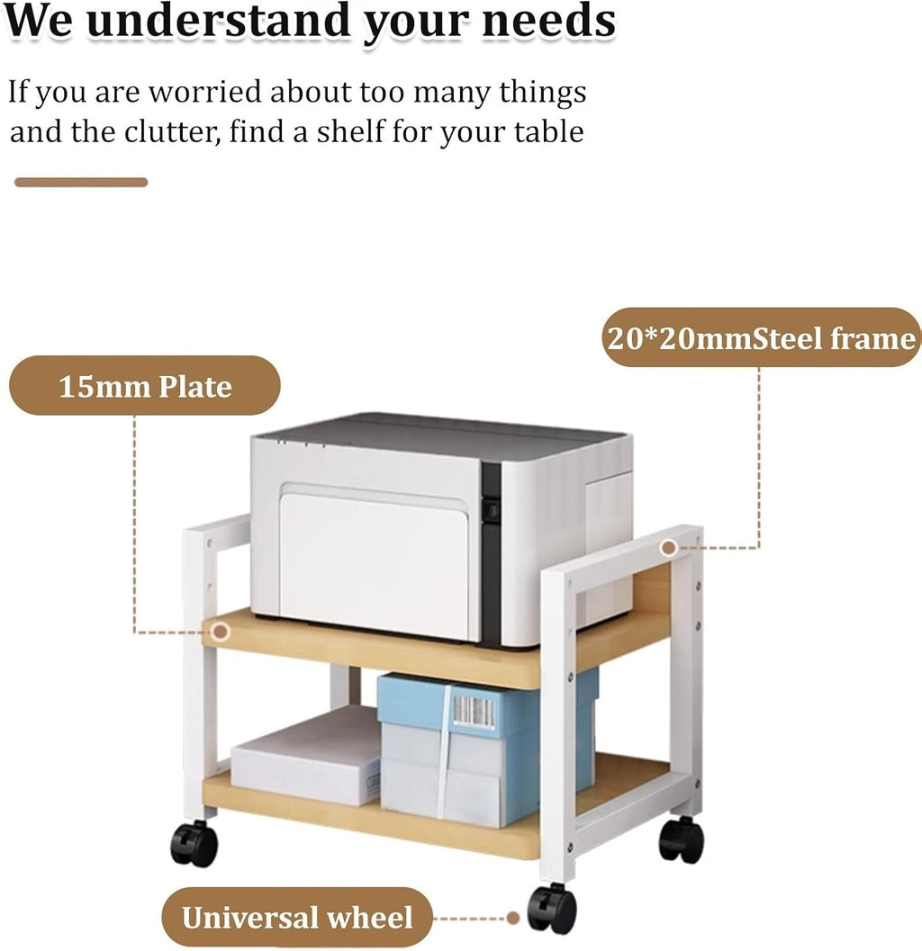 NKSTRWR Metal Printer Cabinet Table Rolling Under Desk With Wheels, 3D Black Rolling Printer Stand For Copier, Computer, Fax(White,50cm/19.3in)