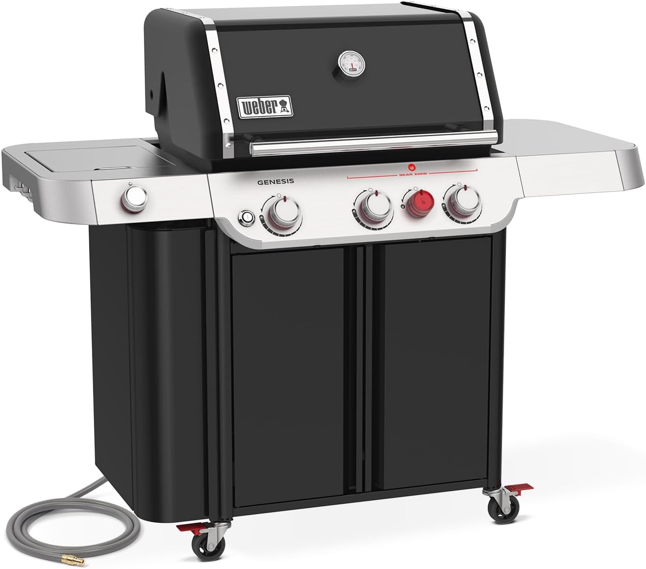 Weber Genesis E-335 Natural Gas Grill for Outdoor Cooking, 3 Burners and 1 Side Burner, Black – Porcelain-Enameled Cast-Iron Grates, PureBlu Burners & Sear Zone
