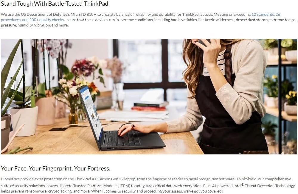Lenovo Gen 12 ThinkPad X1 Carbon Laptop with Intel Ultra 7 165U vPro Processor, 14' OLED 2.8K Touchscreen, 64GB 6400MHz RAM, 2TB Gen4 Performance SSD, Haptic Touchpad, 2160P UHD Webcam, and Win 11 Pro
